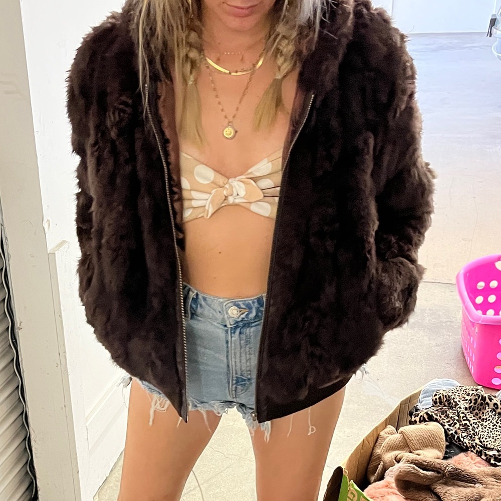 Vintage cropped rabbit fur coat!!